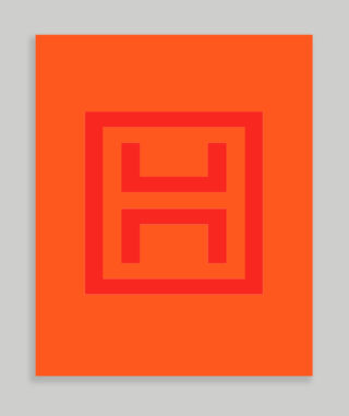 The museum's logo in red is on a orange background